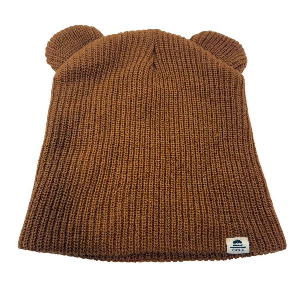 FURTALK Brown Bear Ear Knit Beanie Hat Womens Ribbed Acrylic Winter Cap
